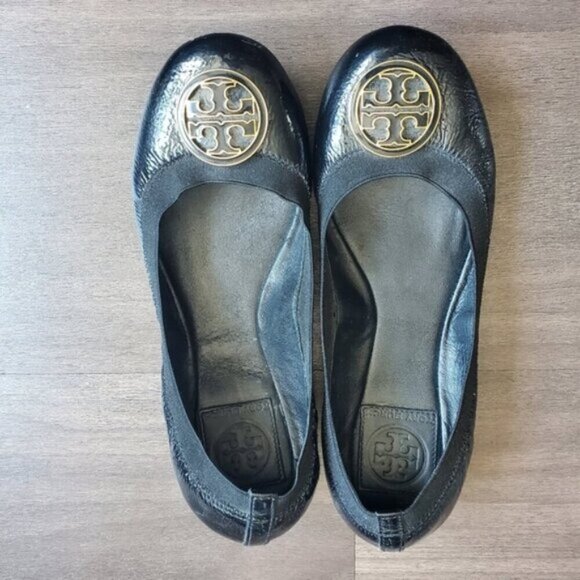 Tory Burch Black Caroline Ballet Flat Shoes Size 7 - Picture 1 of 8